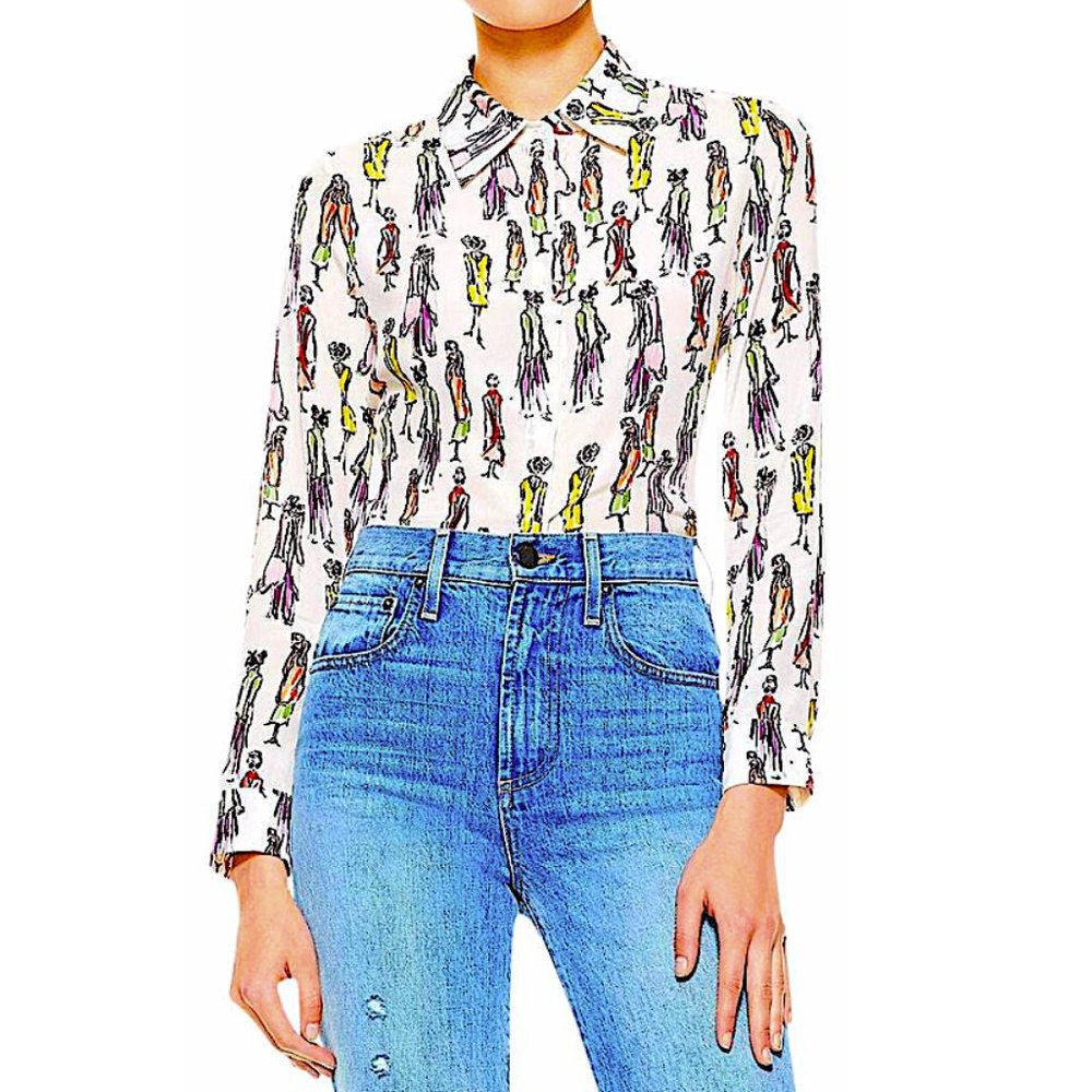 Alice + Olivia Button-down Print Melrose Stace Silk Shirt with Tag